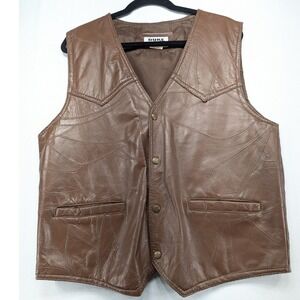 Duke Haband Mens Brown Genuine Leather Patchwork Western Vest Size M 32K